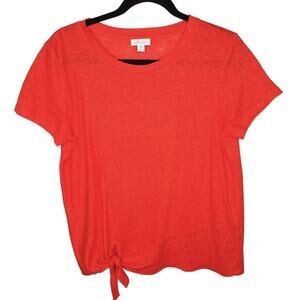 J. Jill Love Linen Tie Front Tee Top Small Petite SP 100% Linen Short Sleeve